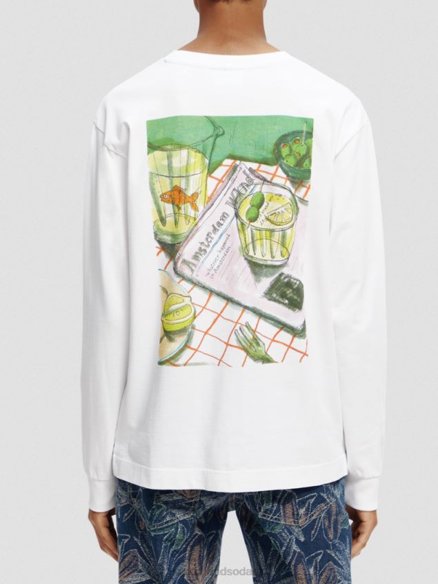 Scotch & Soda Men Long-Sleeved Artwork Organic Cotton T-Shirt LP48HB391 Clothing White