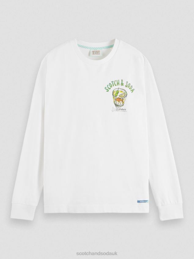 Scotch & Soda Men Long-Sleeved Artwork Organic Cotton T-Shirt LP48HB391 Clothing White