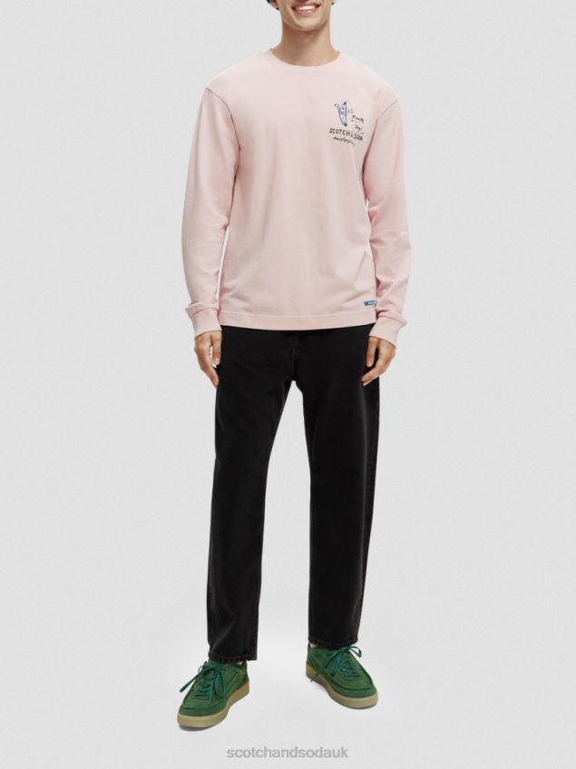 Scotch & Soda Men Long-Sleeved Artwork Organic Cotton T-Shirt LP48HB392 Clothing Rose