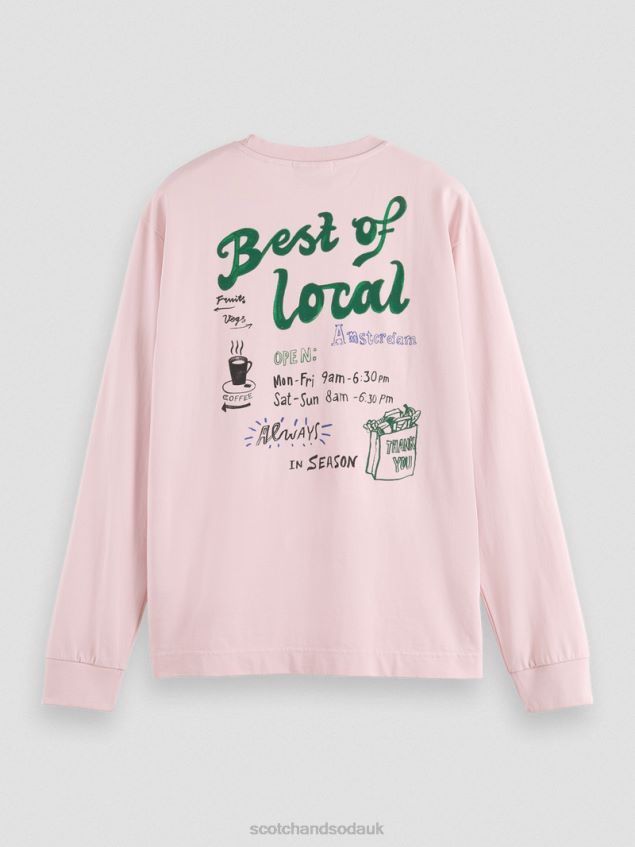 Scotch & Soda Men Long-Sleeved Artwork Organic Cotton T-Shirt LP48HB392 Clothing Rose