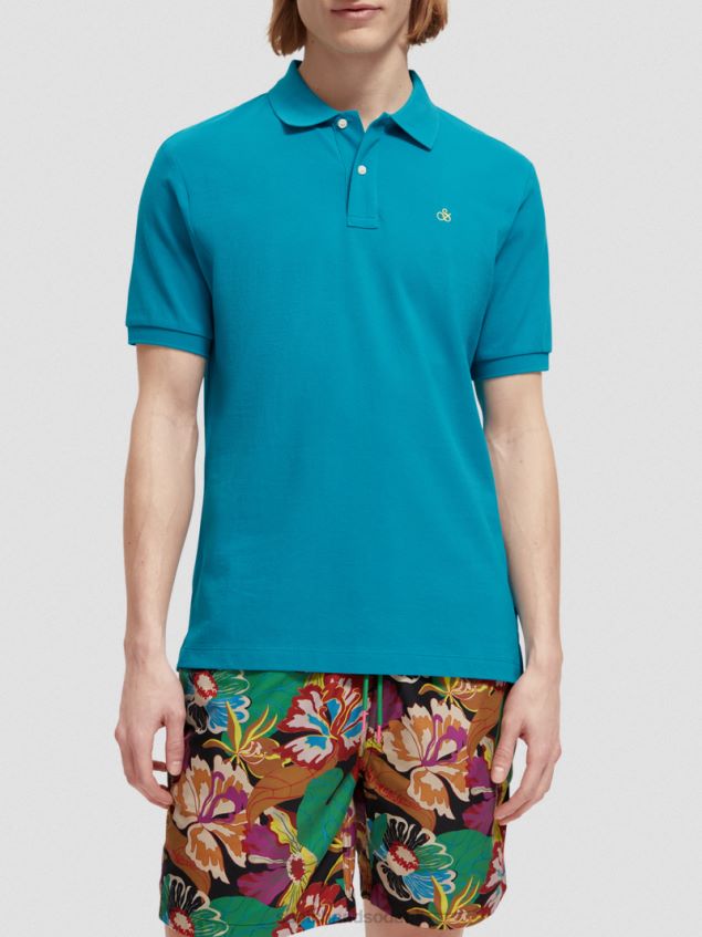 Scotch & Soda Men Organic Cotton Pique Polo LP48HB465 Clothing Turquoise