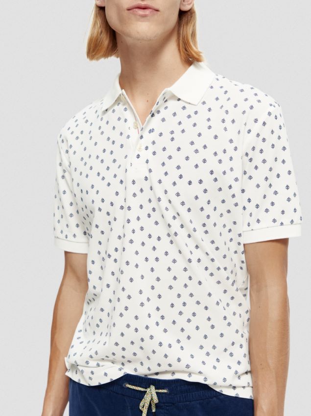 Scotch & Soda Men Organic Cotton Printed Pique Polo LP48HB397 Clothing Combo E