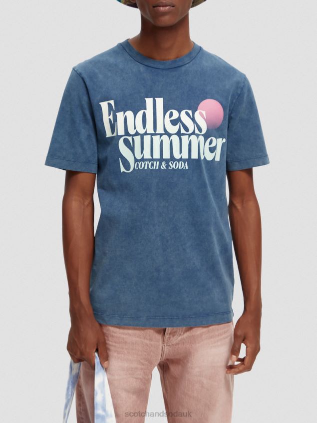 Scotch & Soda Men Regular Fit Garment-Dyed Artwork T-Shirt LP48HB354 Clothing Marine