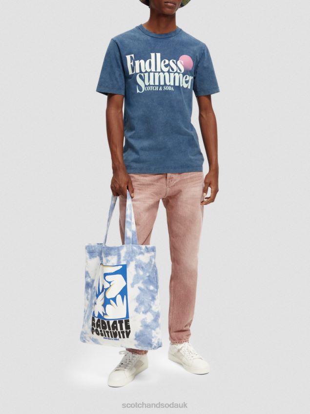 Scotch & Soda Men Regular Fit Garment-Dyed Artwork T-Shirt LP48HB354 Clothing Marine