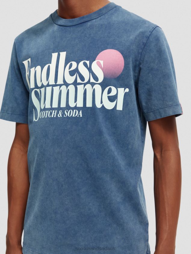 Scotch & Soda Men Regular Fit Garment-Dyed Artwork T-Shirt LP48HB354 Clothing Marine