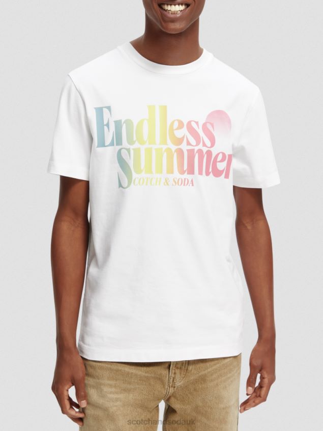 Scotch & Soda Men Regular Fit Garment-Dyed Artwork T-Shirt LP48HB355 Clothing White