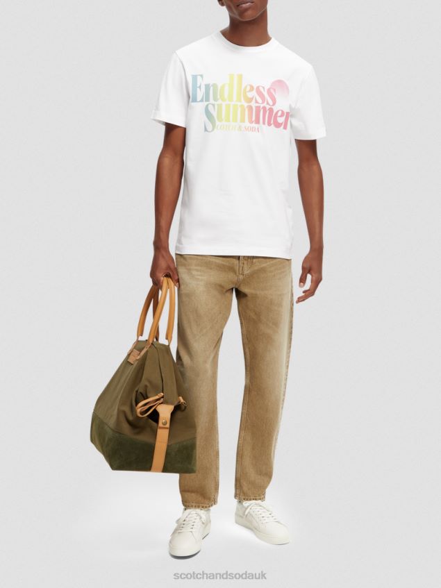 Scotch & Soda Men Regular Fit Garment-Dyed Artwork T-Shirt LP48HB355 Clothing White