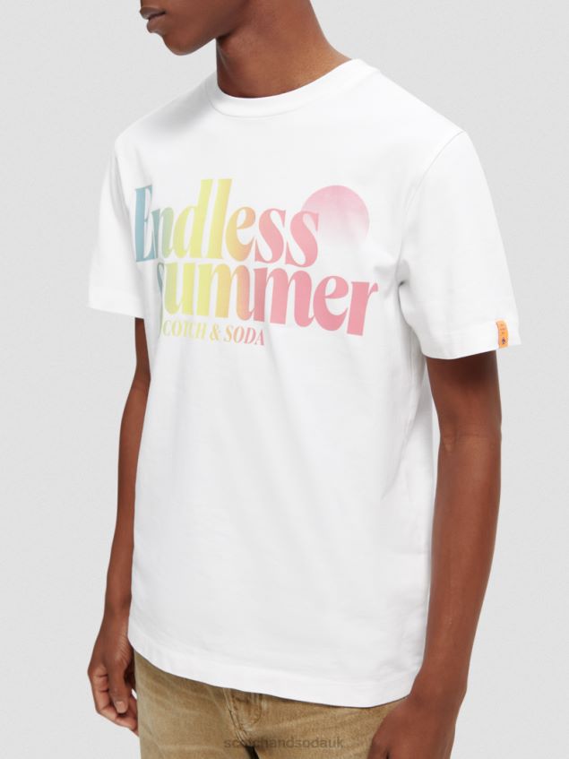 Scotch & Soda Men Regular Fit Garment-Dyed Artwork T-Shirt LP48HB355 Clothing White