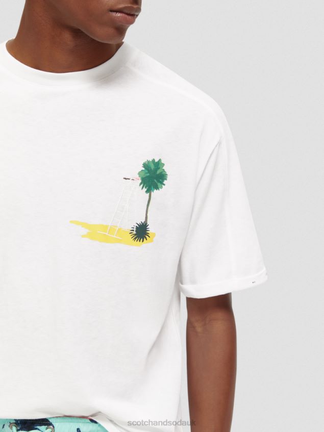 Scotch & Soda Men Relaxed Fit Artwork T-Shirt LP48HB420 Clothing White