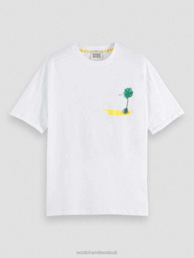 Scotch & Soda Men Relaxed Fit Artwork T-Shirt LP48HB420 Clothing White