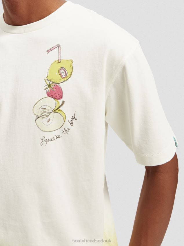 Scotch & Soda Men Relaxed Fit Dip-Dyed Artwork T-Shirt LP48HB418 Clothing White