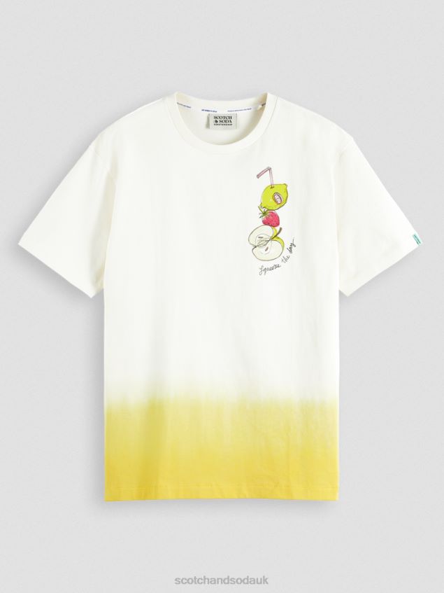 Scotch & Soda Men Relaxed Fit Dip-Dyed Artwork T-Shirt LP48HB418 Clothing White