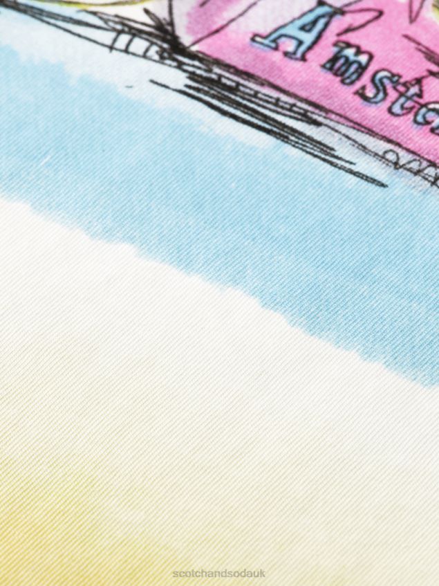 Scotch & Soda Men Relaxed Fit Dip-Dyed Artwork T-Shirt LP48HB418 Clothing White