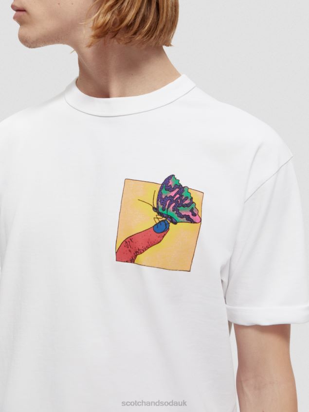 Scotch & Soda Men Relaxed Fit Organic Artwork T-Shirt LP48HB359 Clothing White