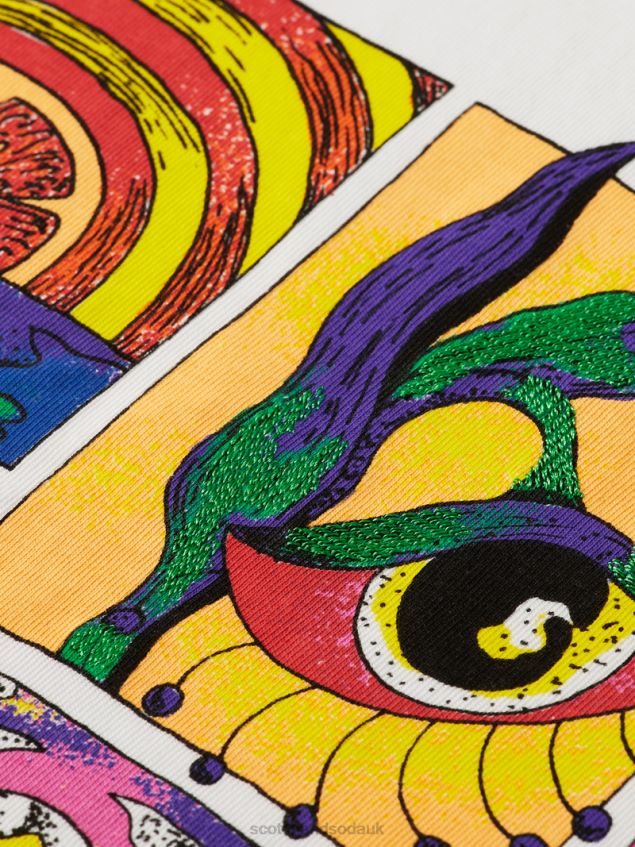 Scotch & Soda Men Relaxed Fit Organic Artwork T-Shirt LP48HB359 Clothing White