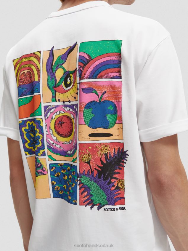 Scotch & Soda Men Relaxed Fit Organic Artwork T-Shirt LP48HB359 Clothing White