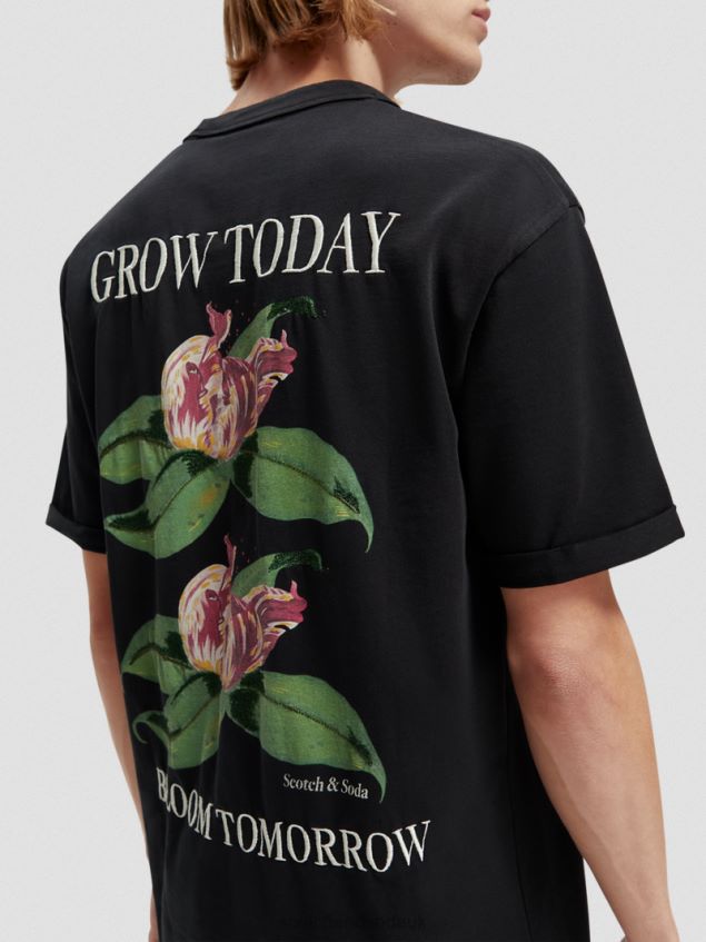 Scotch & Soda Men Relaxed Fit Organic Artwork T-Shirt LP48HB362 Clothing Black