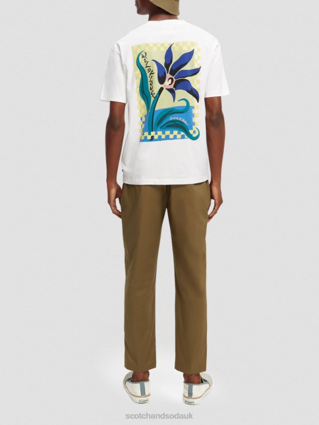 Scotch & Soda Men Relaxed Fit Organic Cotton Artwork T-Shirt LP48HB417 Clothing White