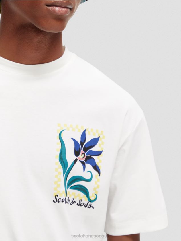 Scotch & Soda Men Relaxed Fit Organic Cotton Artwork T-Shirt LP48HB417 Clothing White