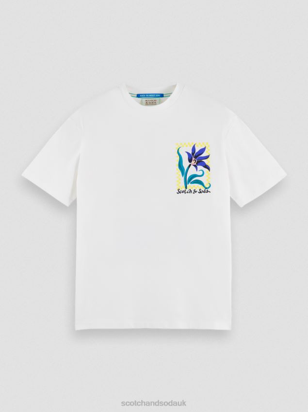 Scotch & Soda Men Relaxed Fit Organic Cotton Artwork T-Shirt LP48HB417 Clothing White