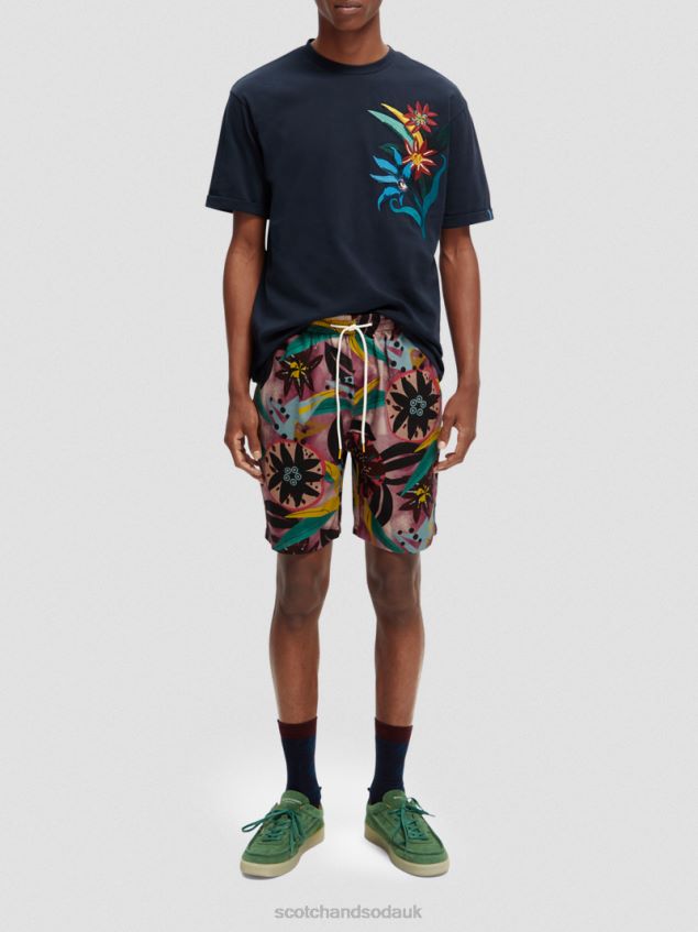 Scotch & Soda Men Relaxed Fit Organic Floral-Embroidered T-Shirt LP48HB352 Clothing Night