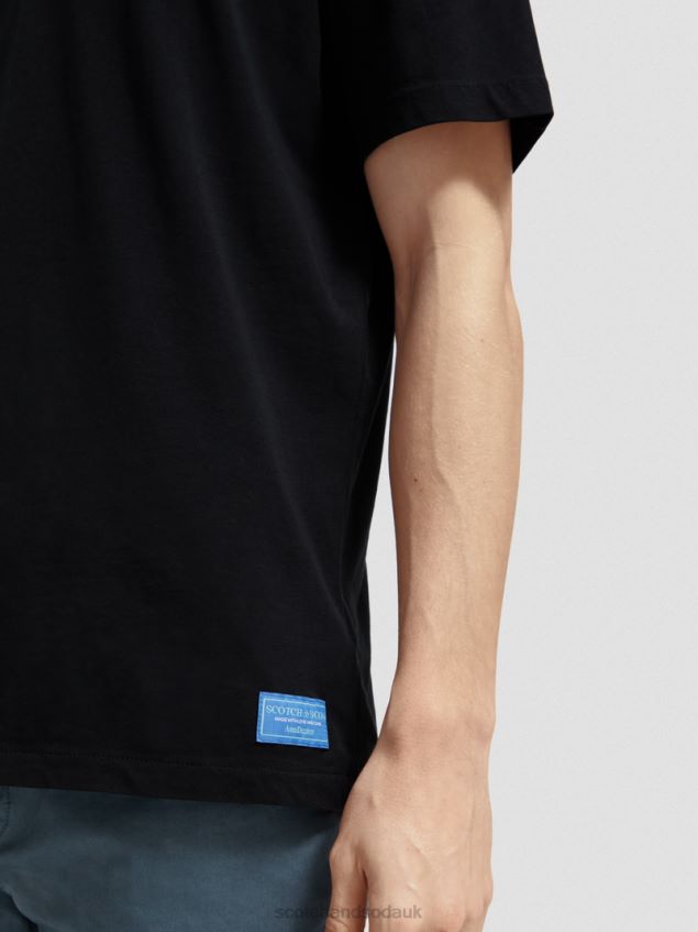 Scotch & Soda Men Relaxed Fit Raw-Edge Organic Cotton T-Shirt LP48HB453 Clothing Black