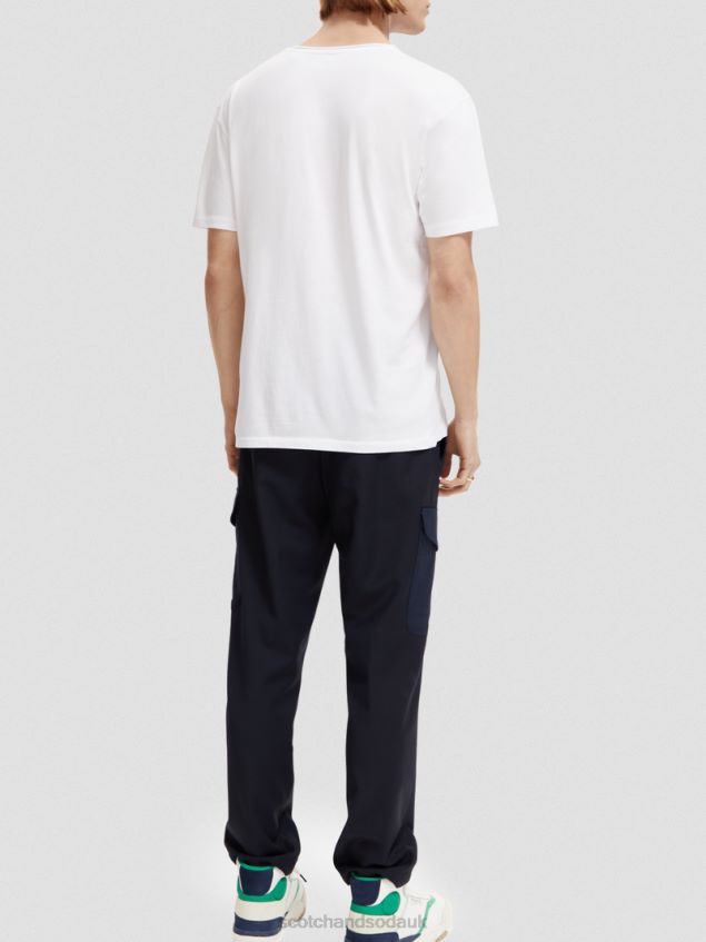 Scotch & Soda Men Relaxed Fit Raw-Edge Organic Cotton T-Shirt LP48HB454 Clothing White