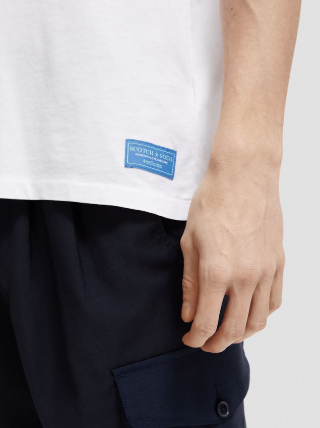 Scotch & Soda Men Relaxed Fit Raw-Edge Organic Cotton T-Shirt LP48HB454 Clothing White