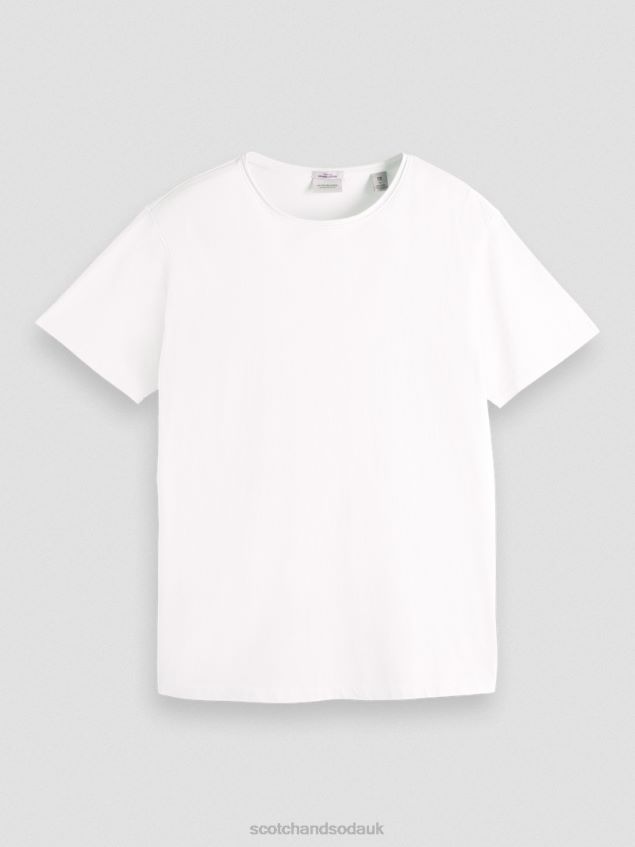 Scotch & Soda Men Relaxed Fit Raw-Edge Organic Cotton T-Shirt LP48HB454 Clothing White