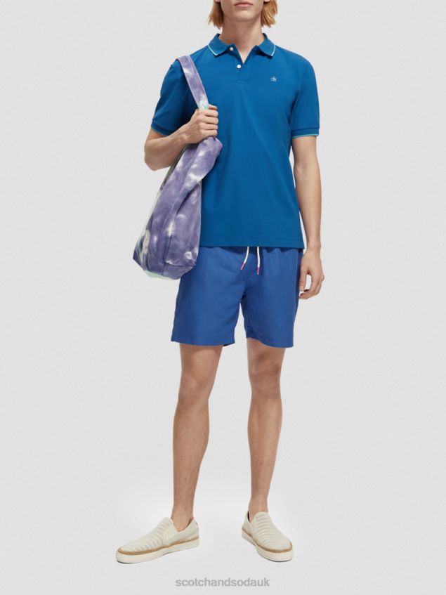 Scotch & Soda Men Tipped Organic Cotton Polo LP48HB451 Clothing Riviera Blue