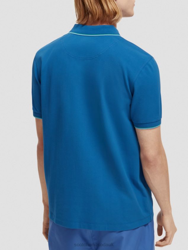 Scotch & Soda Men Tipped Organic Cotton Polo LP48HB451 Clothing Riviera Blue