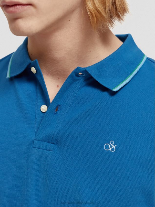 Scotch & Soda Men Tipped Organic Cotton Polo LP48HB451 Clothing Riviera Blue