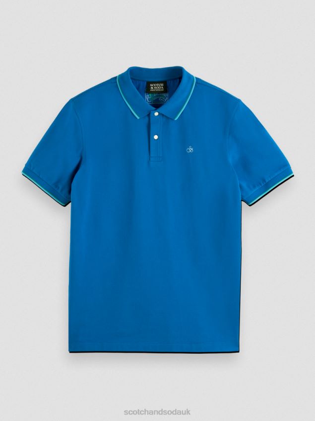 Scotch & Soda Men Tipped Organic Cotton Polo LP48HB451 Clothing Riviera Blue
