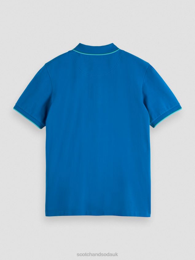 Scotch & Soda Men Tipped Organic Cotton Polo LP48HB451 Clothing Riviera Blue