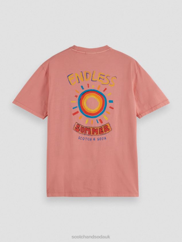 Scotch & Soda Men Washed Artwork T-Shirt LP48HB448 Clothing Flamingo