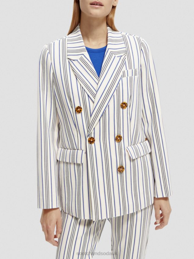 Scotch & Soda Women Double-Breasted Striped Blazer LP48HB172 Clothing Blue Pink Stripes