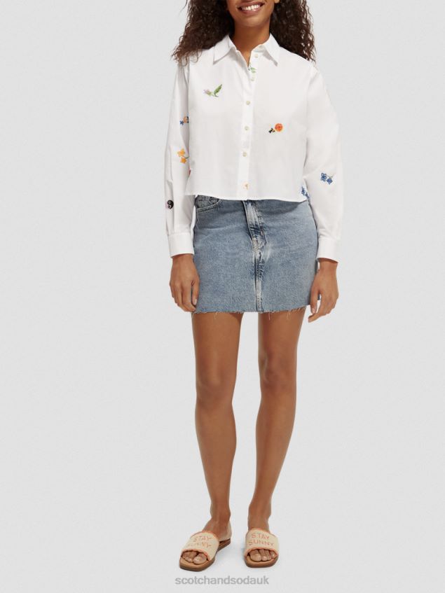 Scotch & Soda Women Embroidered Organic Cotton Boxy Fit Shirt LP48HB41 Clothing White