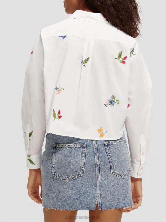 Scotch & Soda Women Embroidered Organic Cotton Boxy Fit Shirt LP48HB41 Clothing White