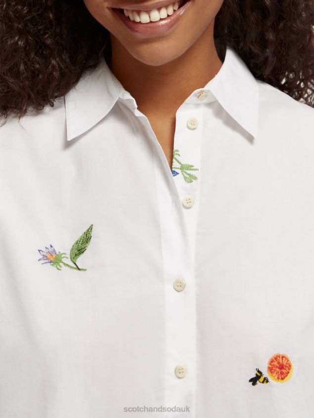 Scotch & Soda Women Embroidered Organic Cotton Boxy Fit Shirt LP48HB41 Clothing White