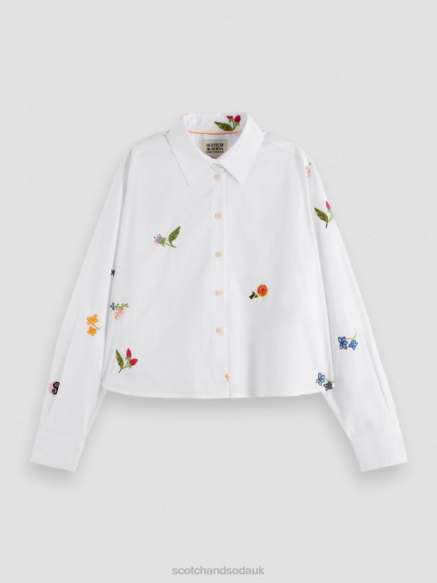 Scotch & Soda Women Embroidered Organic Cotton Boxy Fit Shirt LP48HB41 Clothing White