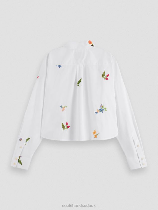 Scotch & Soda Women Embroidered Organic Cotton Boxy Fit Shirt LP48HB41 Clothing White