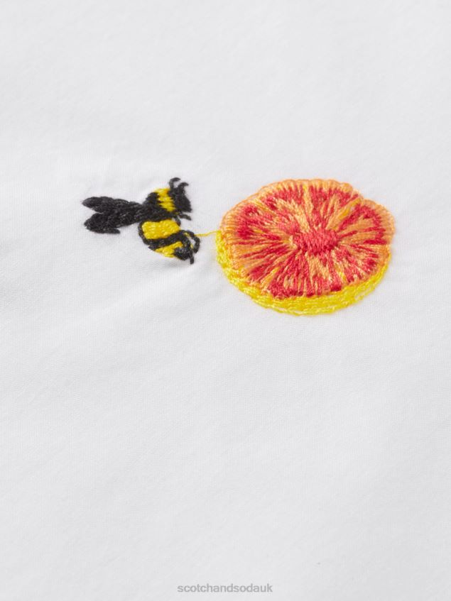 Scotch & Soda Women Embroidered Organic Cotton Boxy Fit Shirt LP48HB41 Clothing White