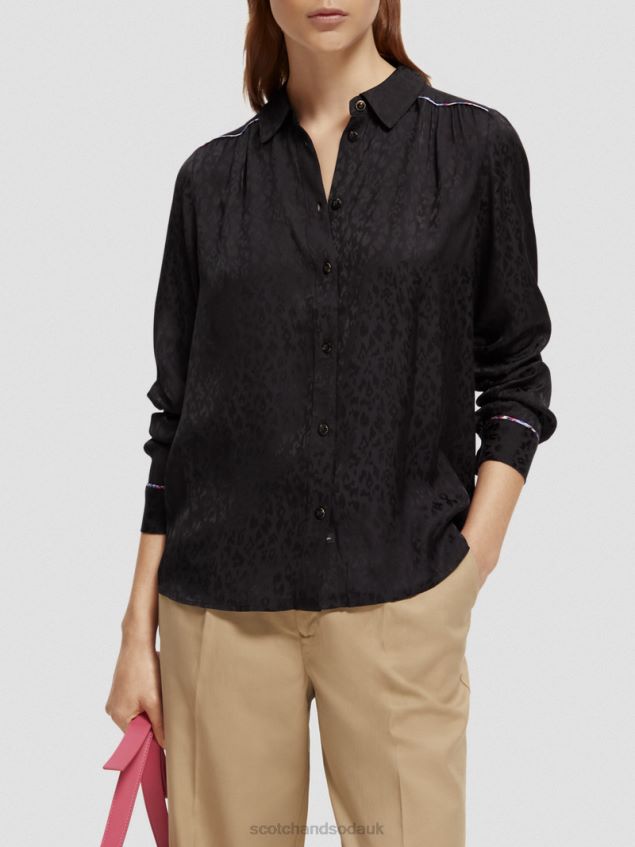 Scotch & Soda Women Slim Fit Piped Shirt LP48HB53 Clothing Black