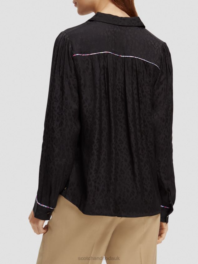 Scotch & Soda Women Slim Fit Piped Shirt LP48HB53 Clothing Black