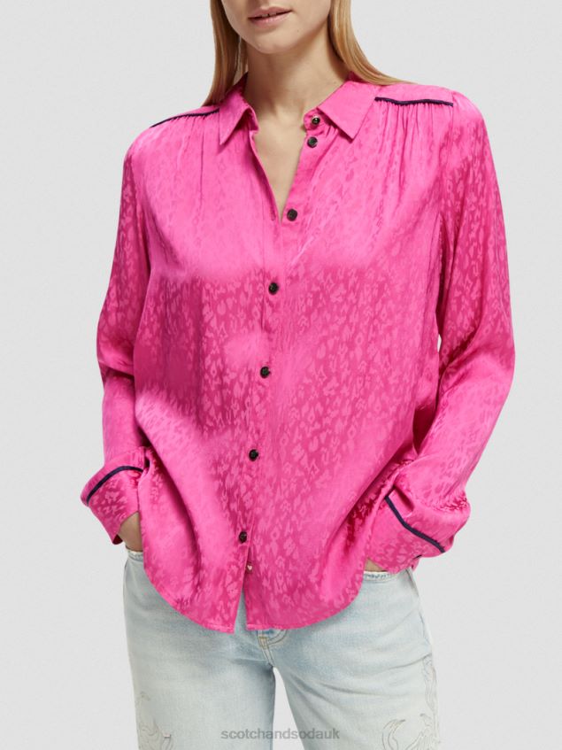 Scotch & Soda Women Slim Fit Piped Shirt LP48HB54 Clothing Fuchsia