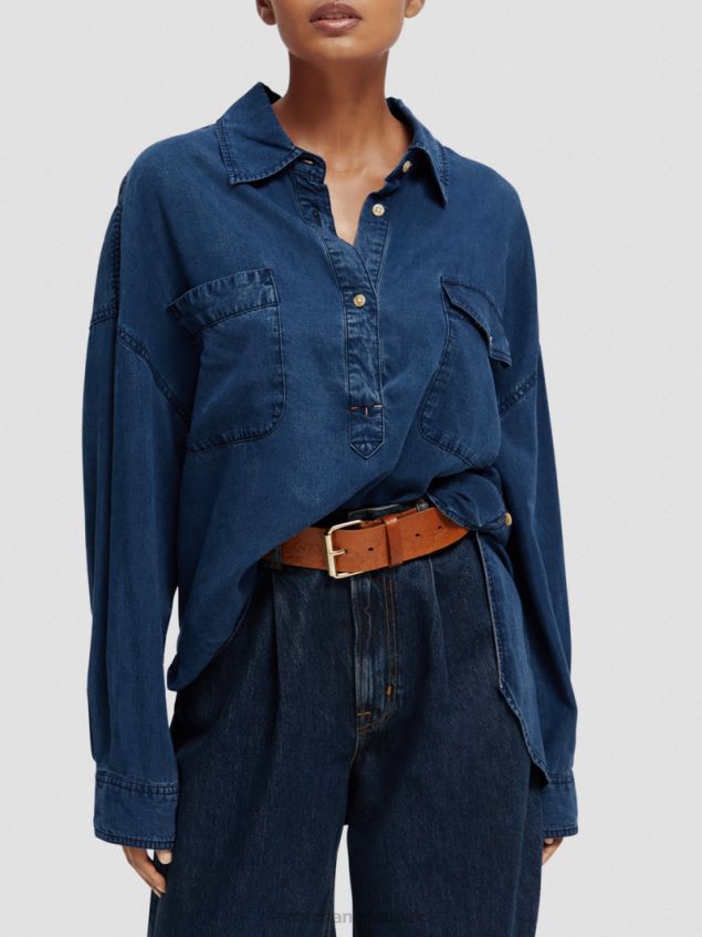 Scotch & Soda Women Washed Indigo Overshirt LP48HB45 Clothing Washed Indigo