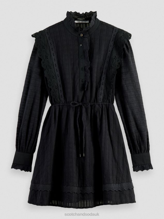 Scotch & Soda Women Broderie Anglaise Mini Organic Cotton Dress LP48HB11 Clothing Black