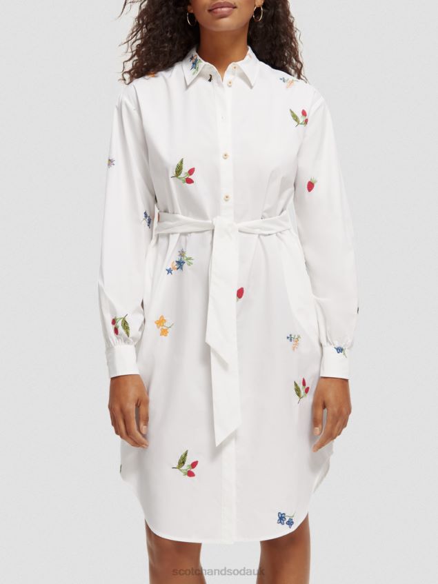 Scotch & Soda Women Embroidered Midi Shirt Dress LP48HB19 Clothing White