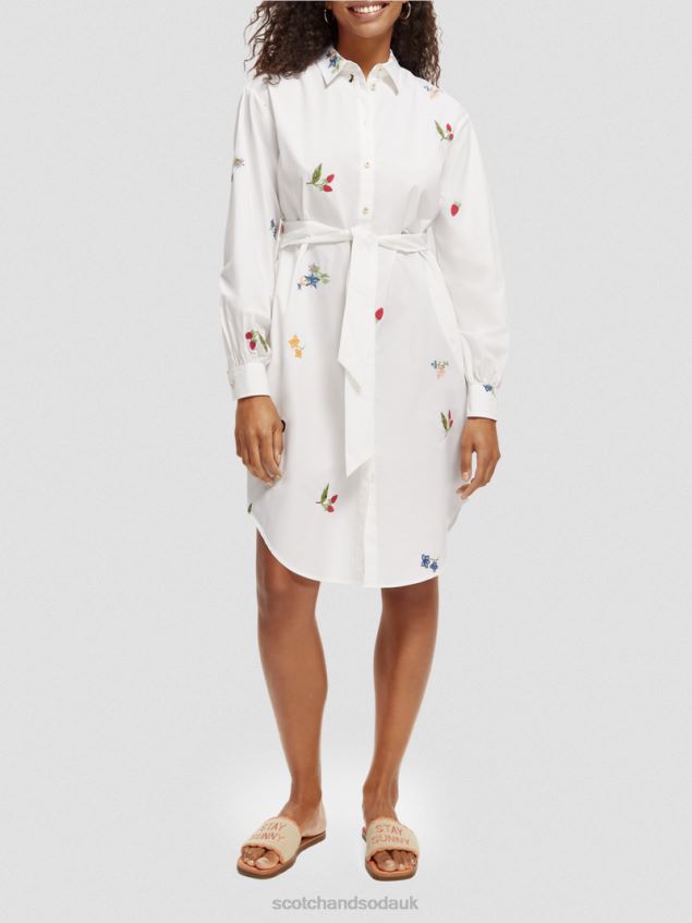 Scotch & Soda Women Embroidered Midi Shirt Dress LP48HB19 Clothing White
