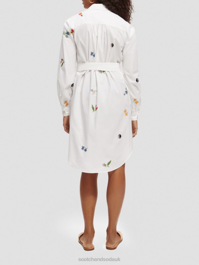 Scotch & Soda Women Embroidered Midi Shirt Dress LP48HB19 Clothing White